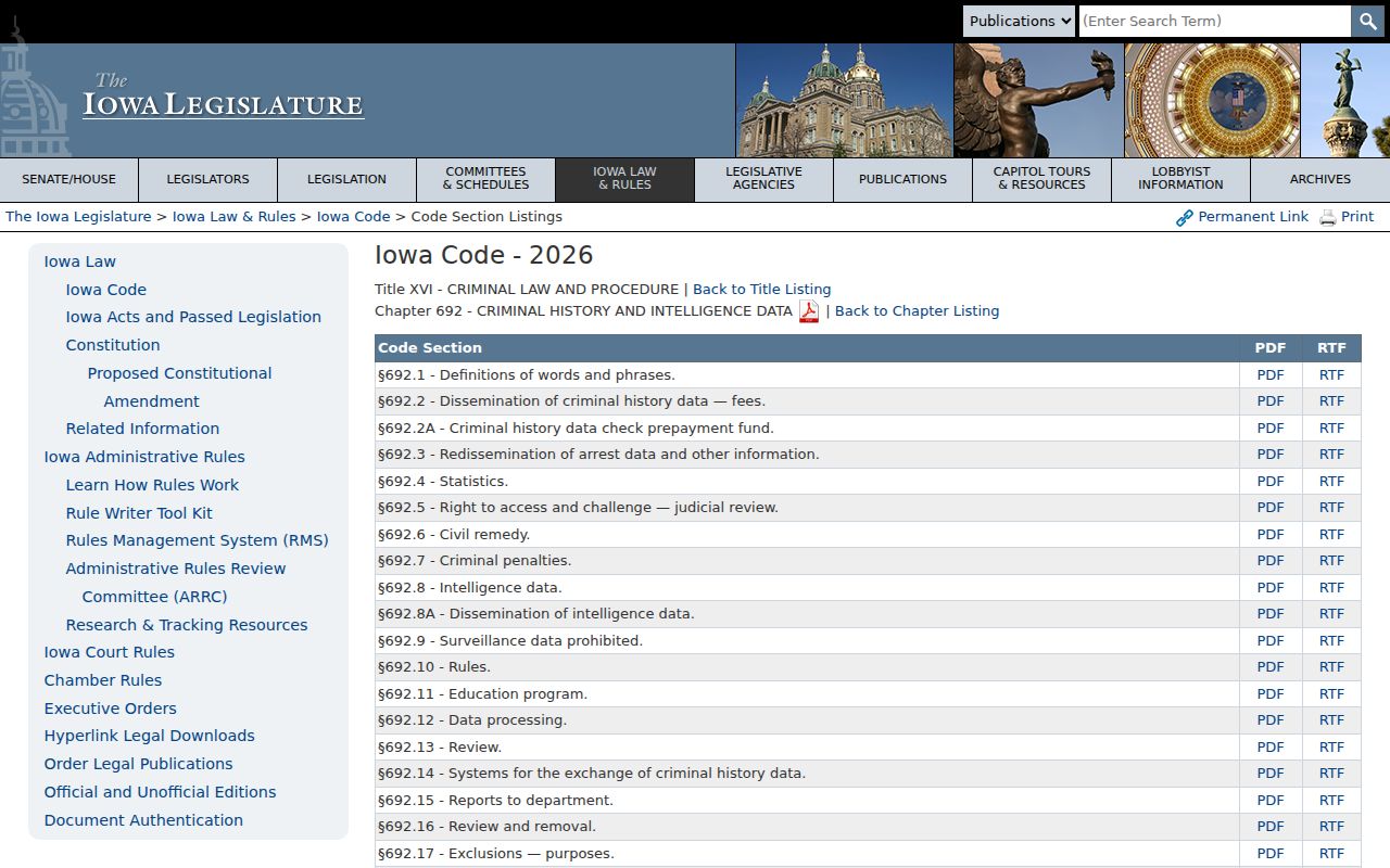 Iowa criminal history law affecting how Earlham records reach DCI
