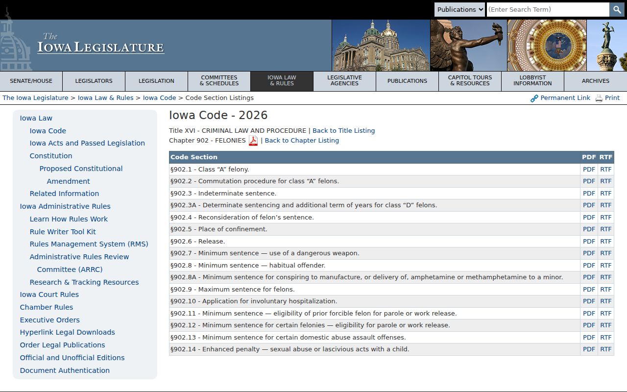 Iowa felony sentencing law for Earlham criminal court records
