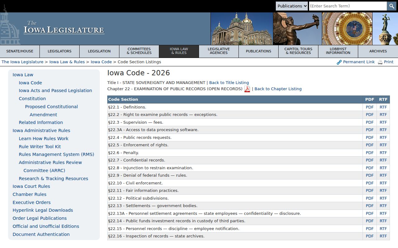 Iowa Open Records Law governing Earlham criminal records requests