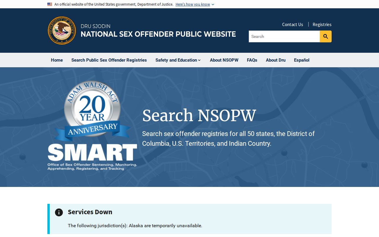 National Sex Offender Public Website used for cross-state registry searching
