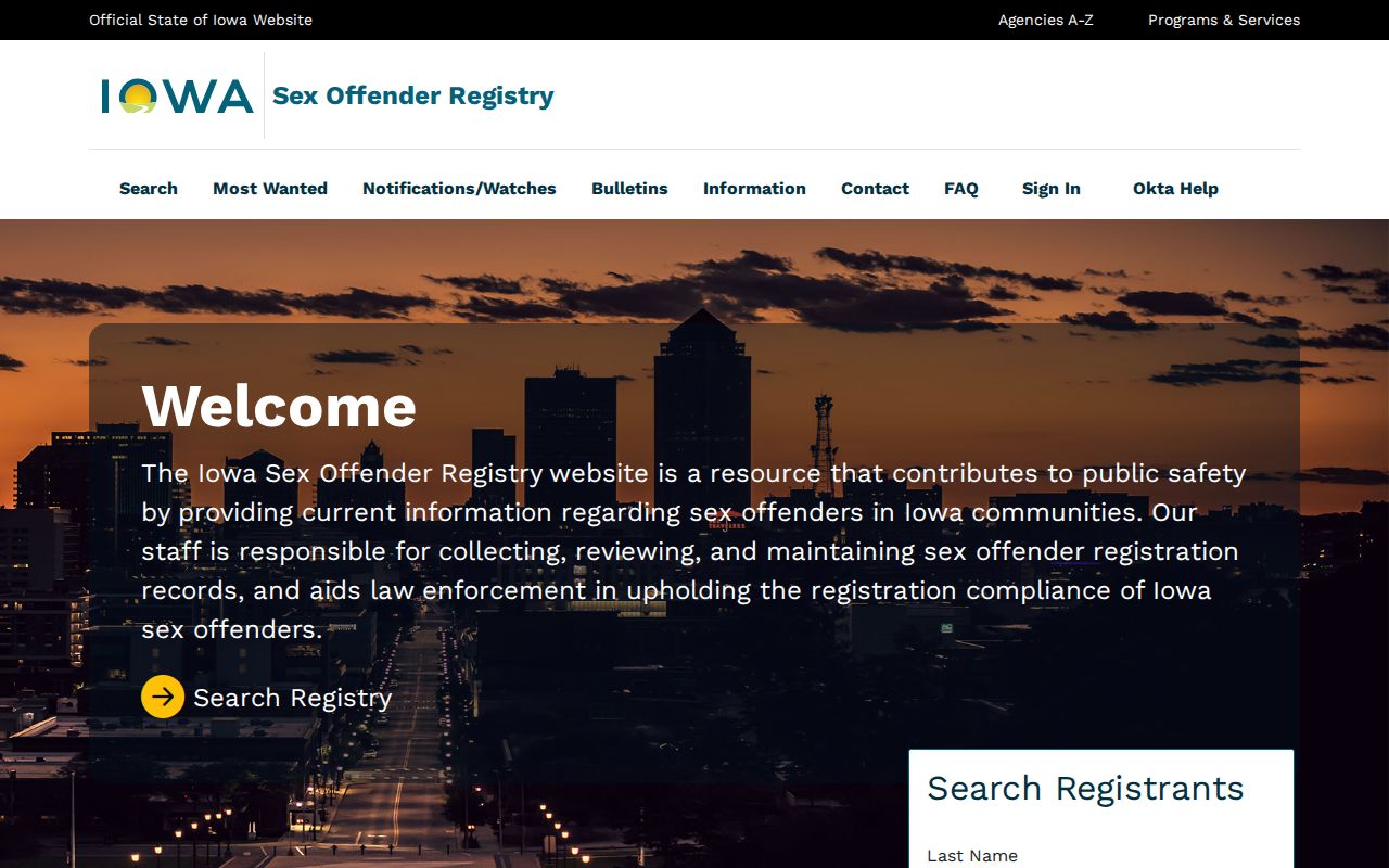 Iowa Sex Offender Registry search interface used for Madison County checks