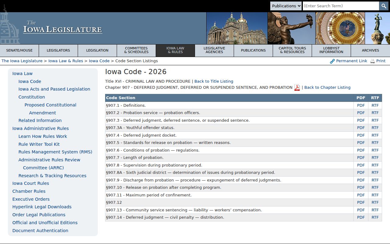 Iowa Code chapter 907 for deferred judgments affecting St. Charles court records