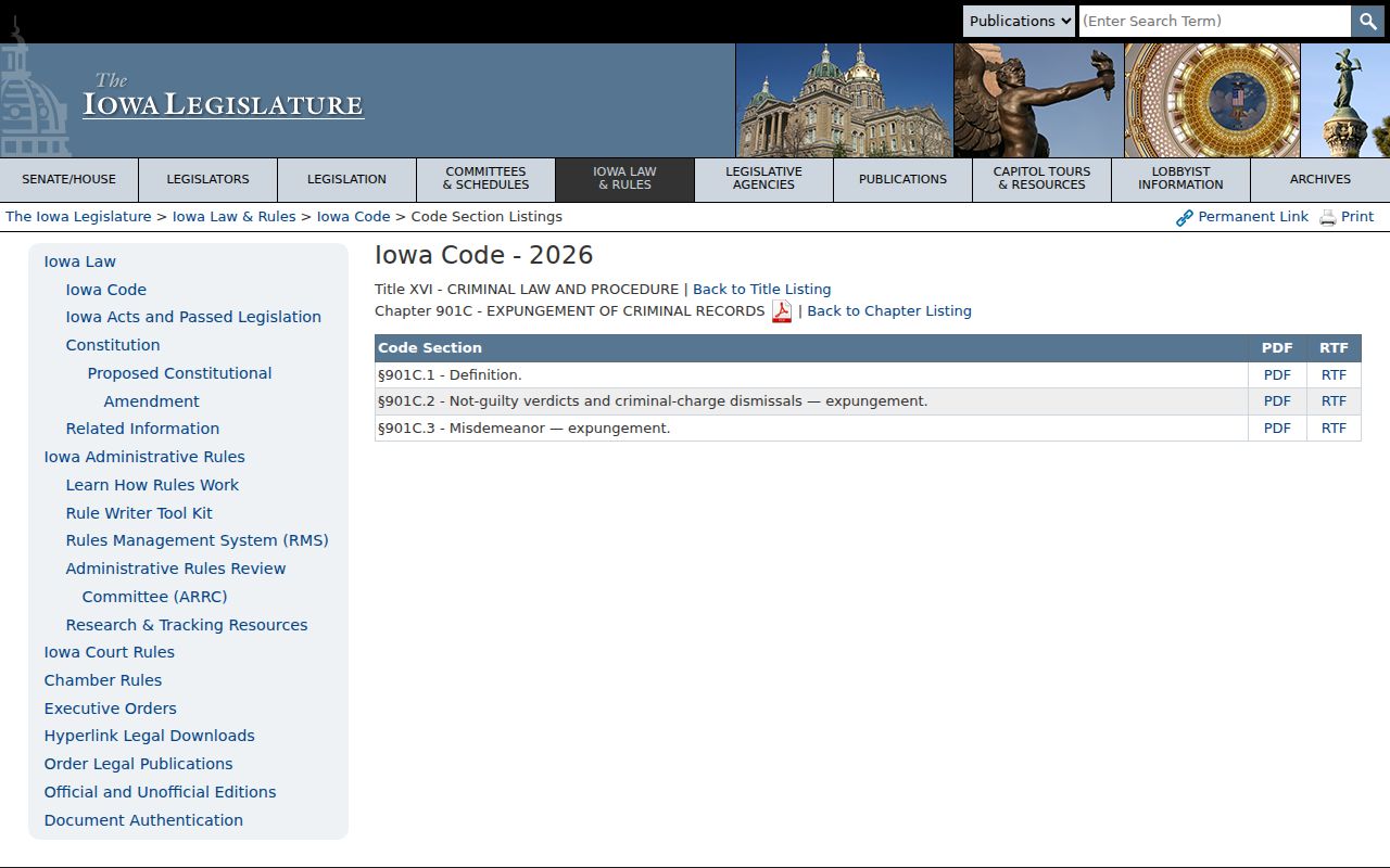 Iowa Code chapter 901C governing qualifying expungement of St. Charles court records