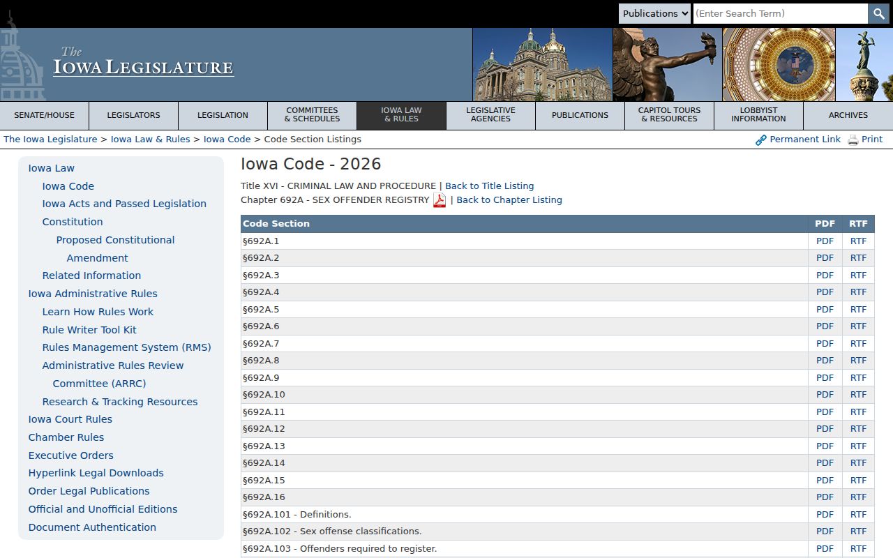 Iowa Code chapter 692A public access rules relevant to St. Charles registry records