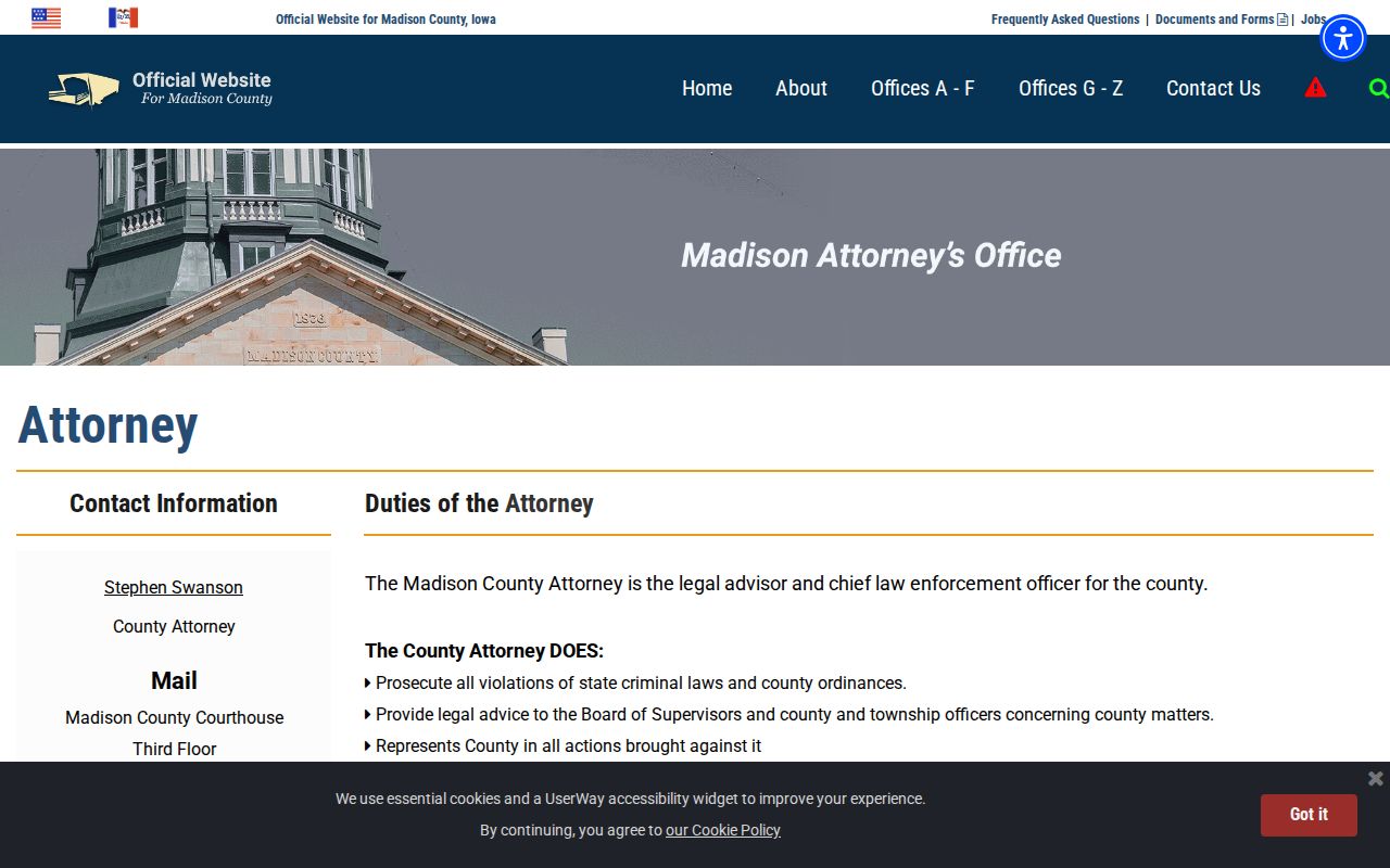 Madison County Attorney criminal charge and record information