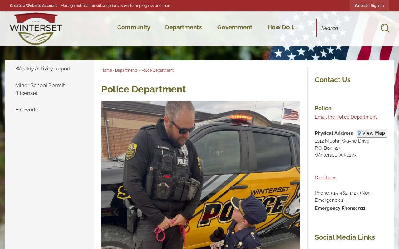 Winterset Police Department criminal records contact and services